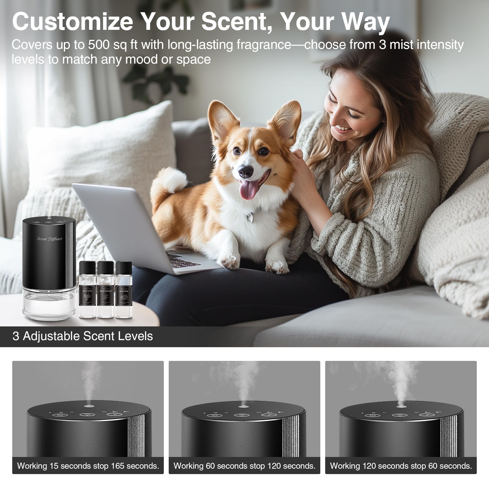 Compact cordless diffuser placed on a desk for home or office use