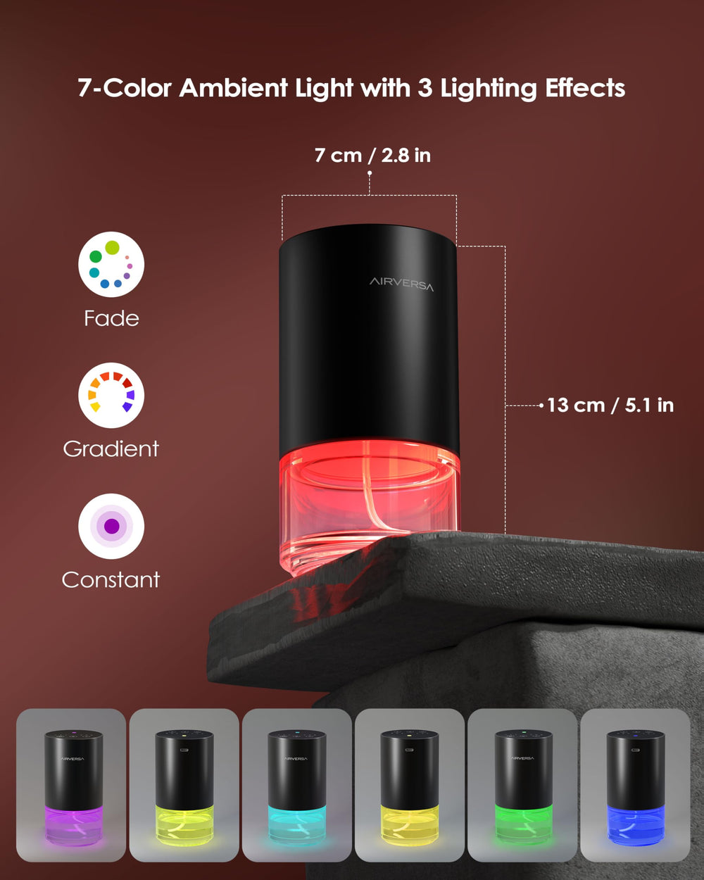 LED ambient lighting with 7 color modes on the diffuser