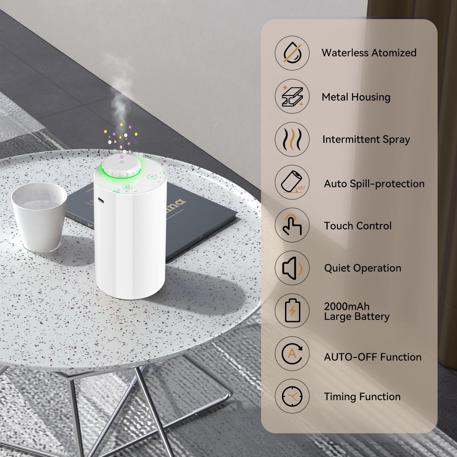 Waterless diffuser in white - side view