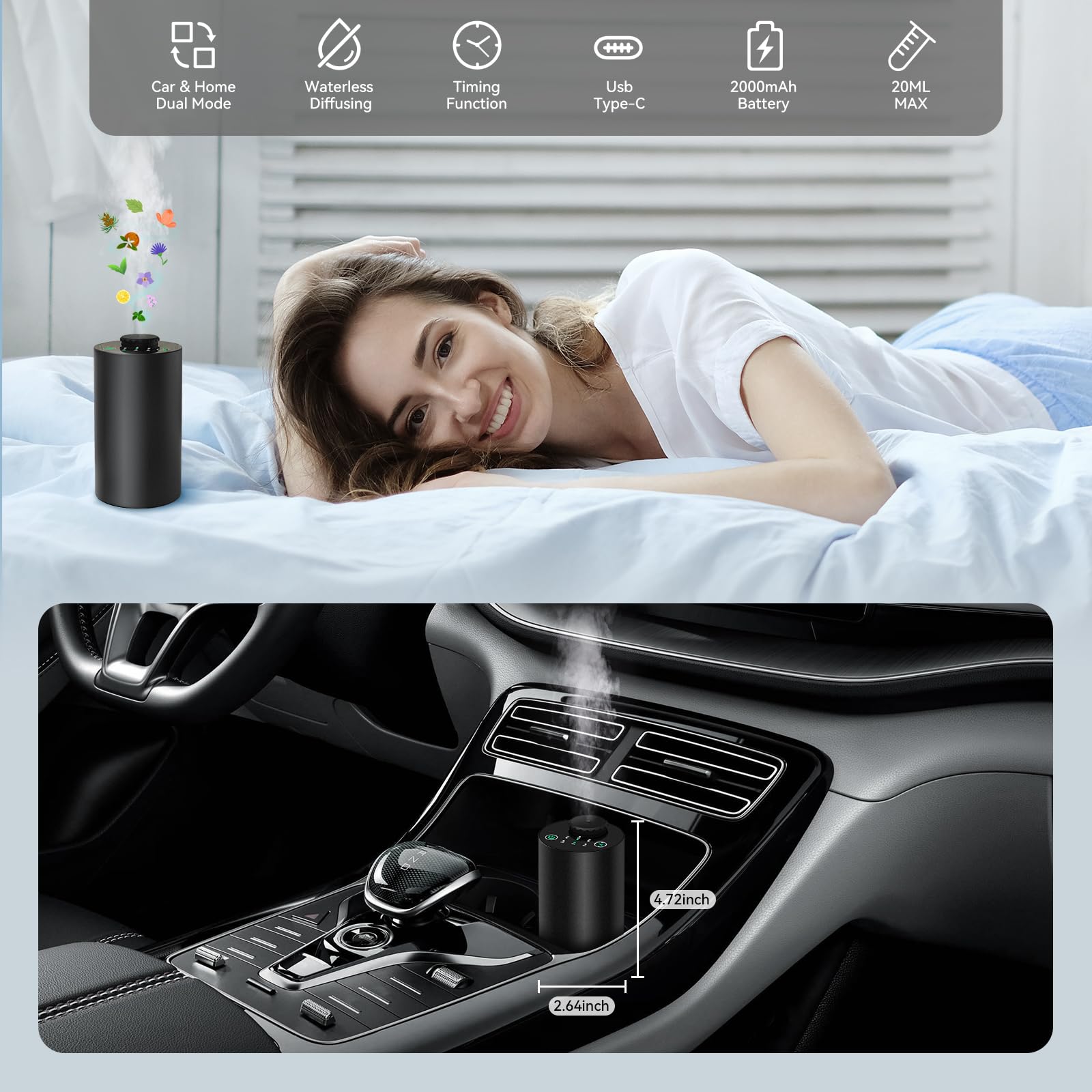 Compact portable diffuser in black aluminum alloy