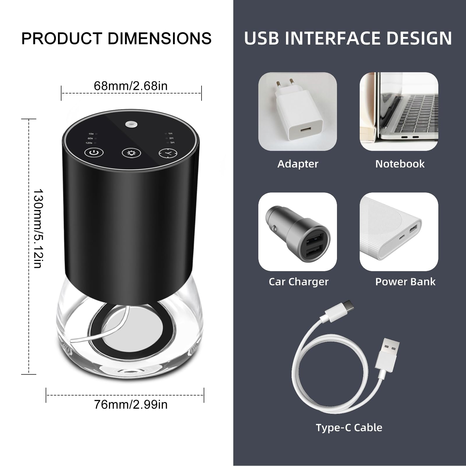Compact waterless diffuser fitting in a car cup holder
