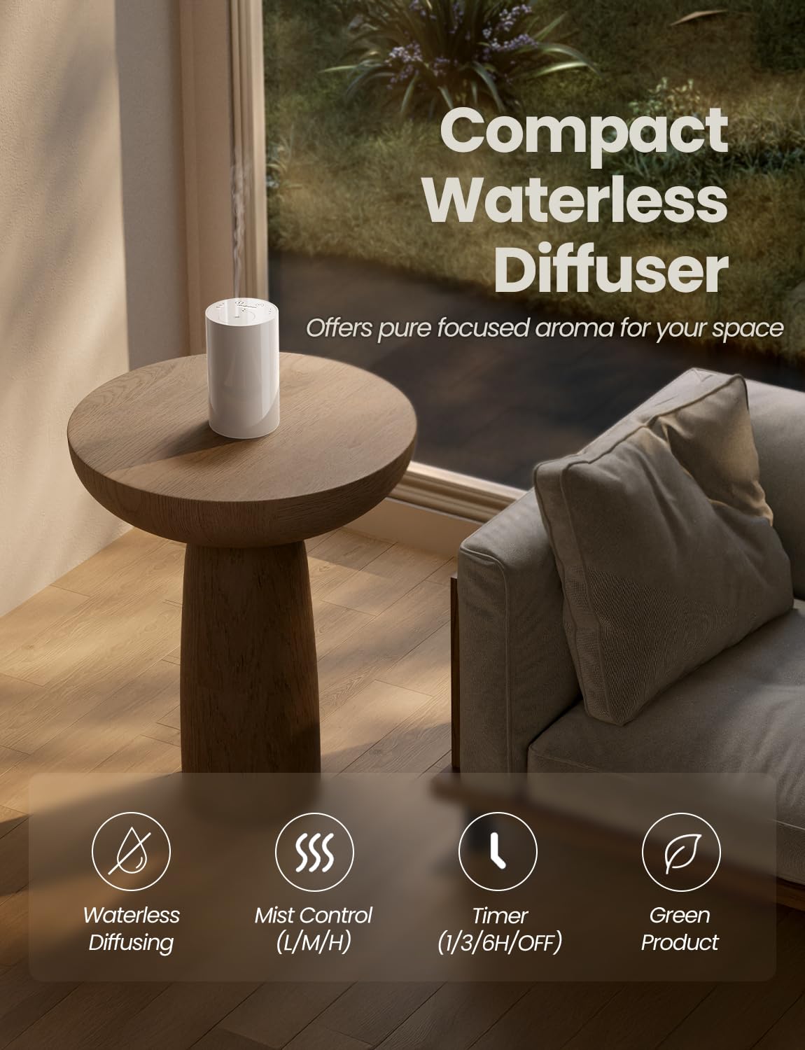 Close-up of nano-mist diffusion technology in the waterless diffuser