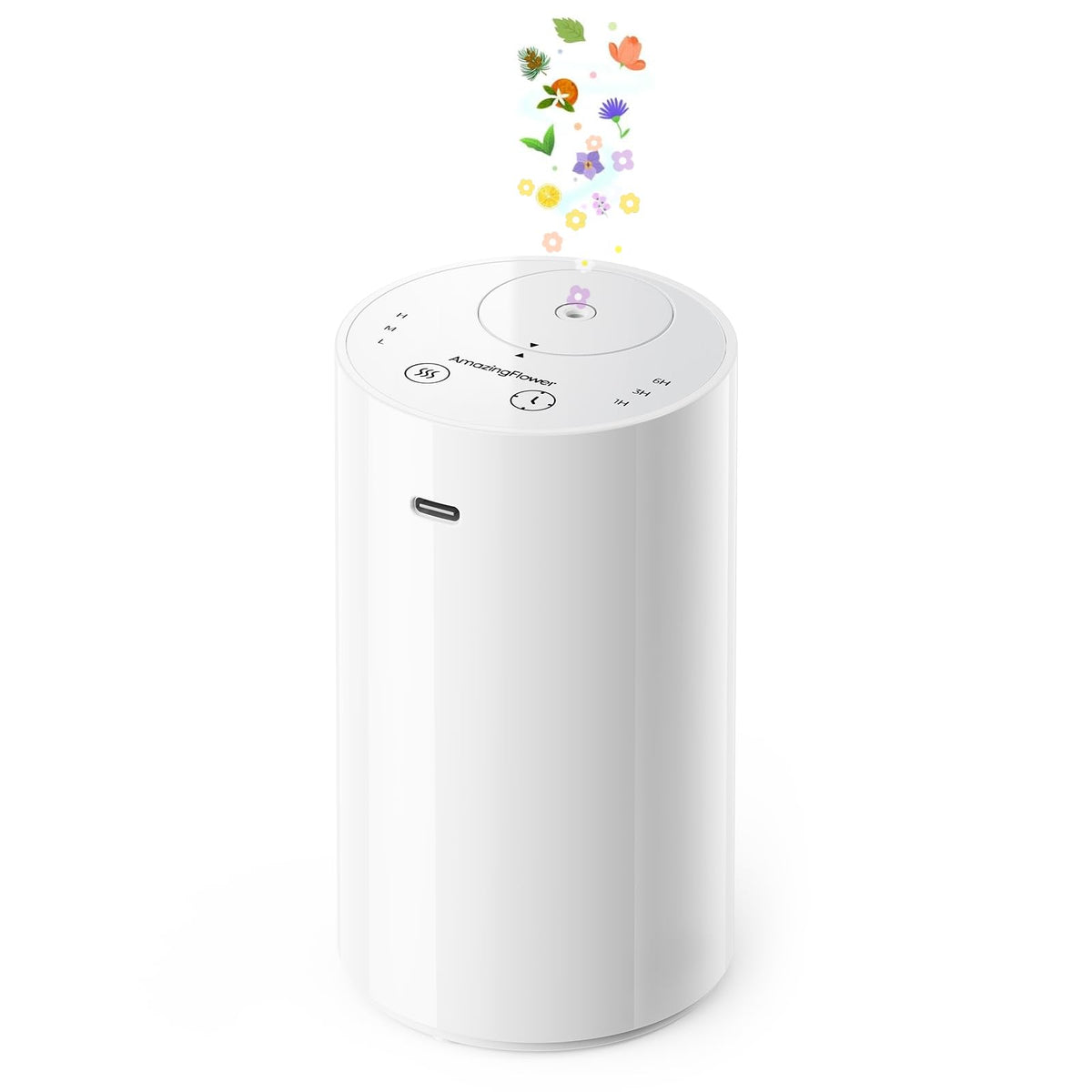 Front view of white waterless essential oil diffuser with 20mL capacity