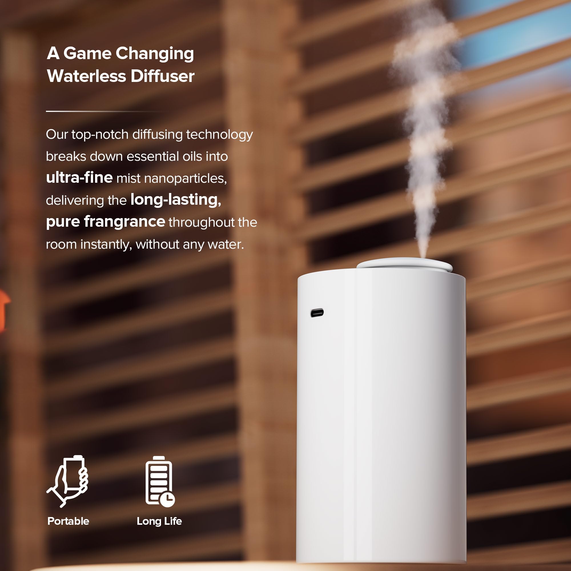 AN7 White waterless diffuser in use with mist