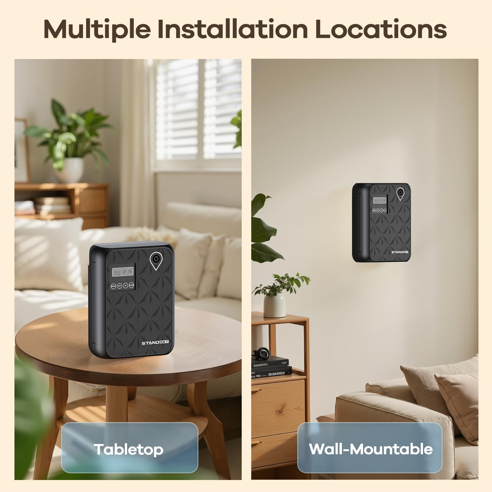Black diffuser placed on a desk for home use