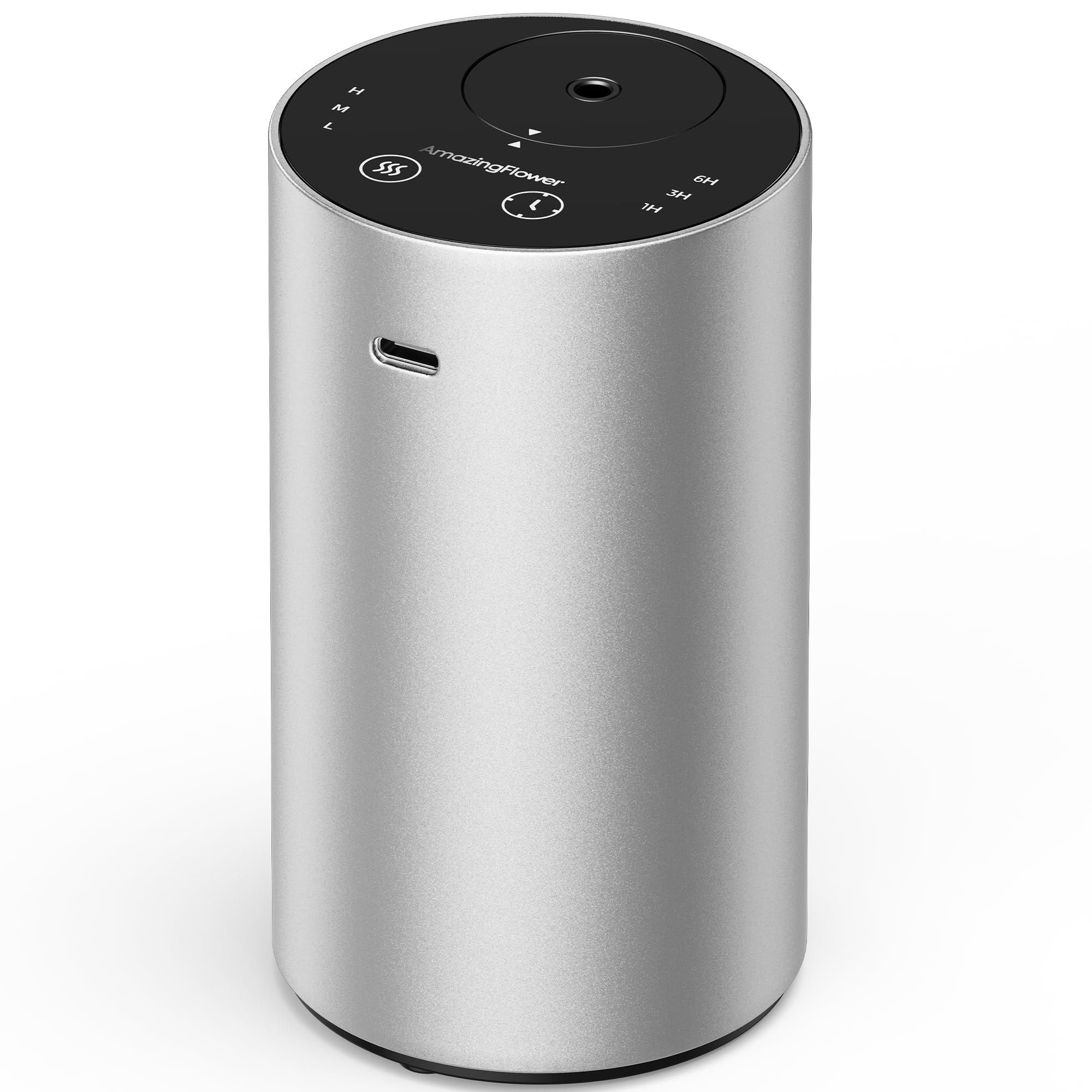 Waterless essential oil diffuser in silver aluminum finish