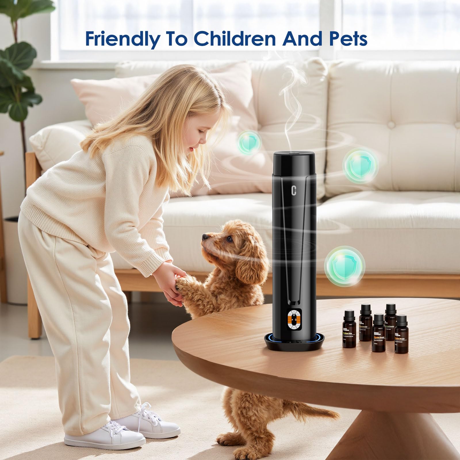 Included starter kit: oils, remote, USB cable, power adapter
