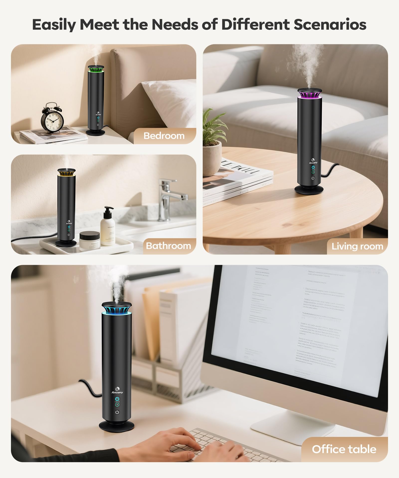 Close-up of 7 breathing light modes on diffuser