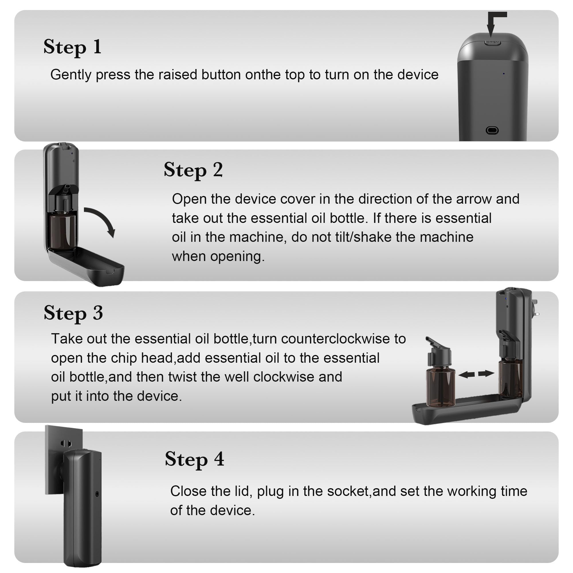 Compact, silent, waterless diffusion technology in outlet