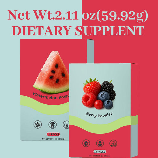 Close-up of Watermelon & Berry Powder with fruits