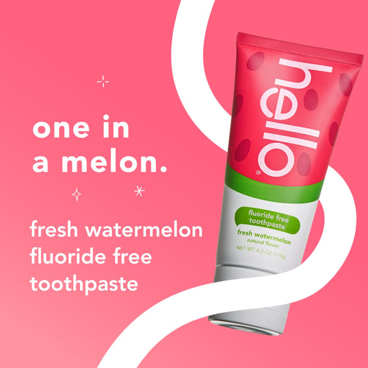 Close-up of watermelon-flavored toothpaste tubes in a 3-pack