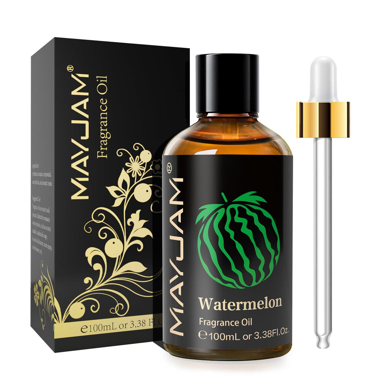 MAYJAM Watermelon fragrance oil in a 100ml amber glass bottle with dropper