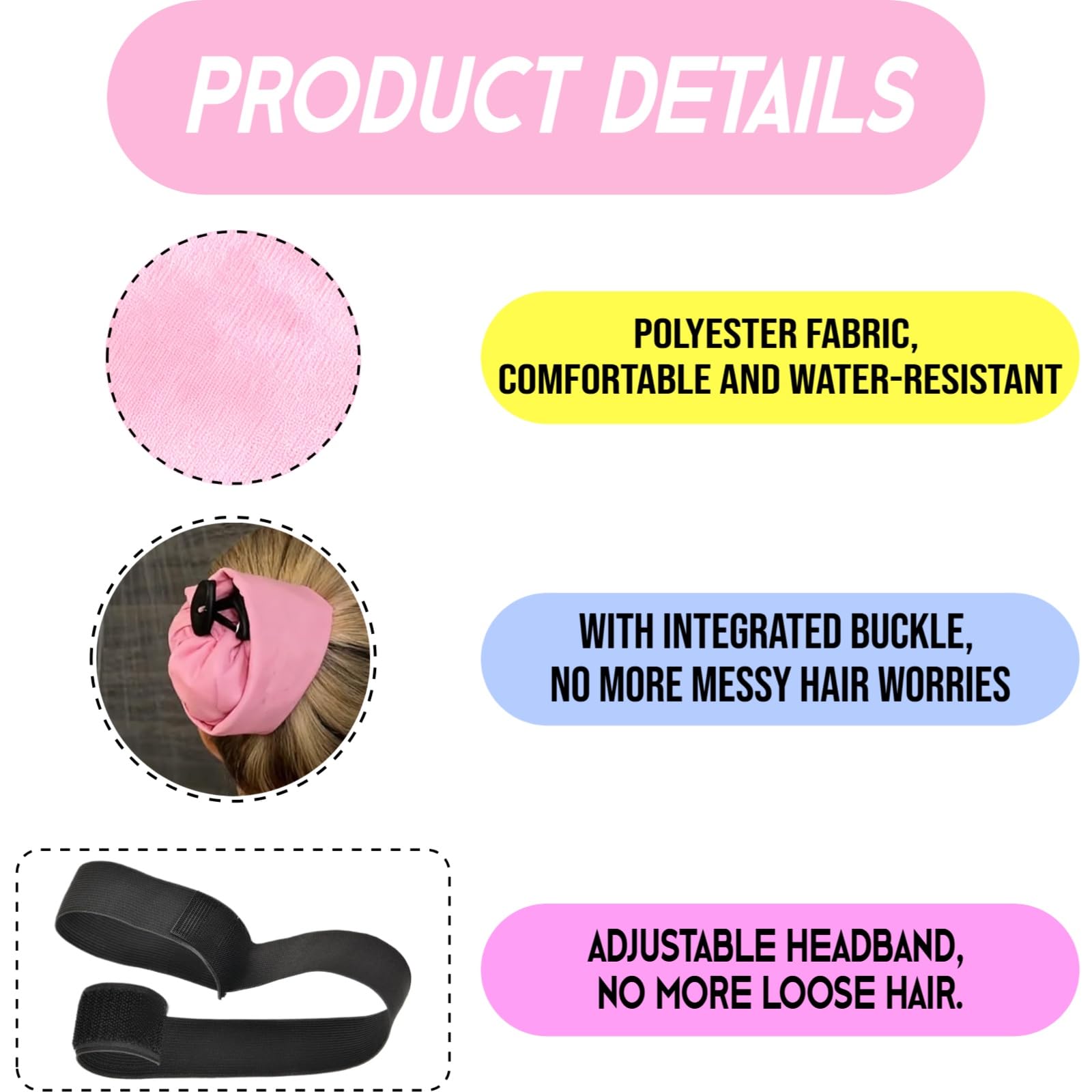 Waterproof Hair Sleeve worn during shower to keep styled hair dry.