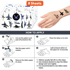 Waterproof US Airplane Jet Fighter tattoos that stay vibrant during activities.