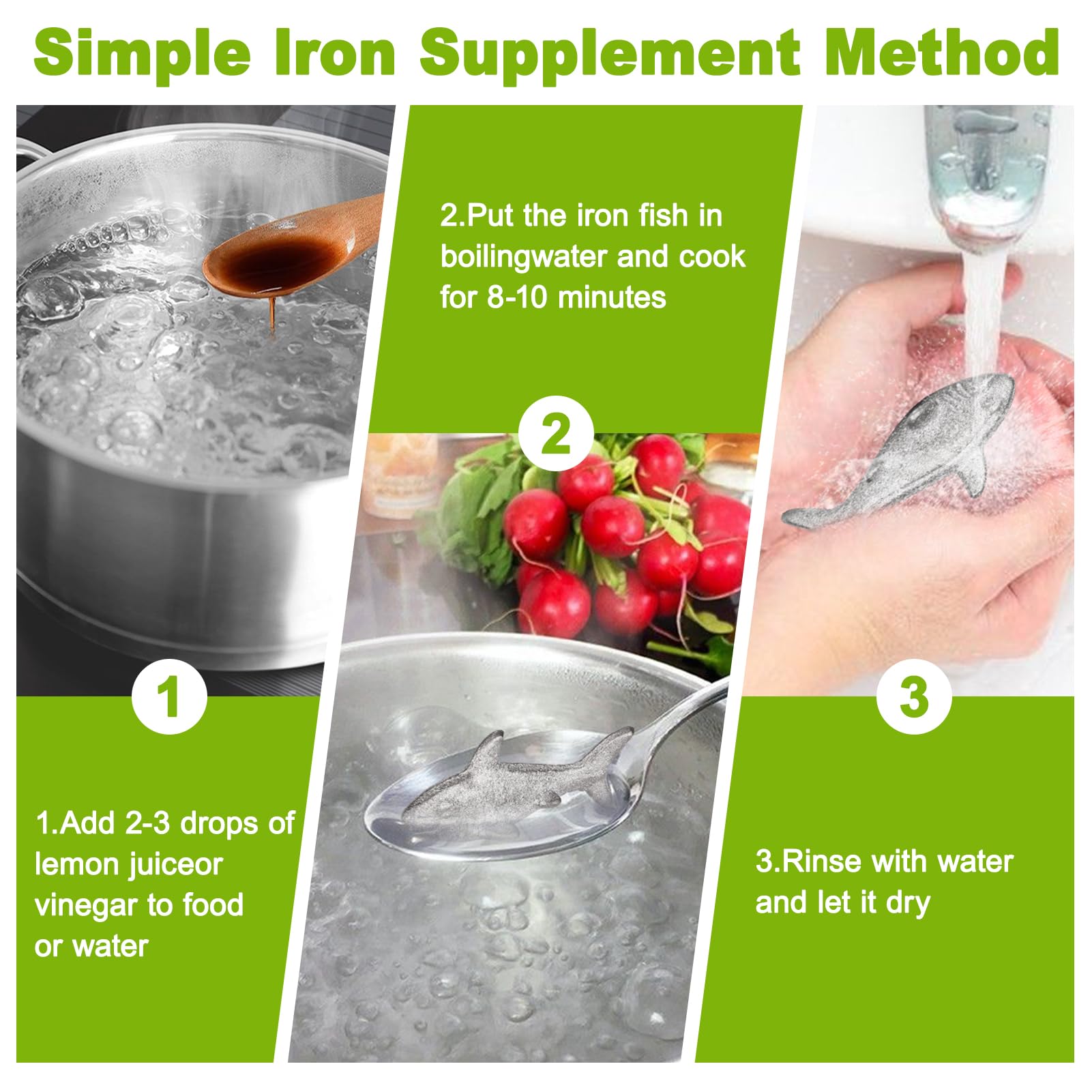 Close-up of Watstion iron fish releasing iron into liquid