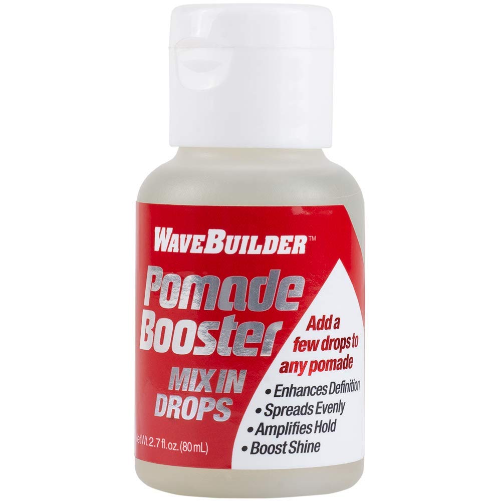 WAVEBUILDER Pomade Booster Drops bottle pouring, enhancing hold and spreadability for waves