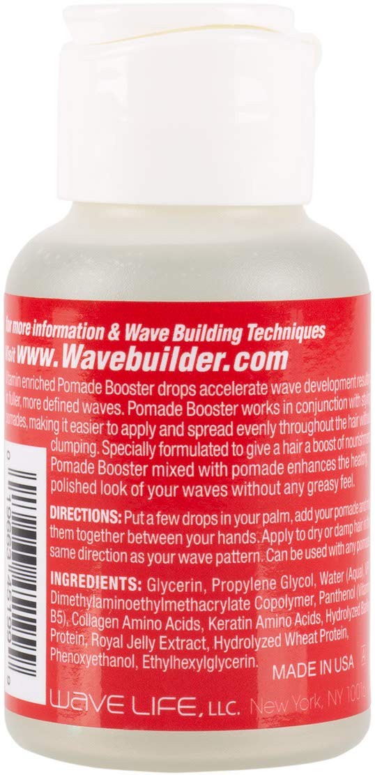 WAVEBUILDER Pomade Booster Drops closeup shows precise application for customized hold