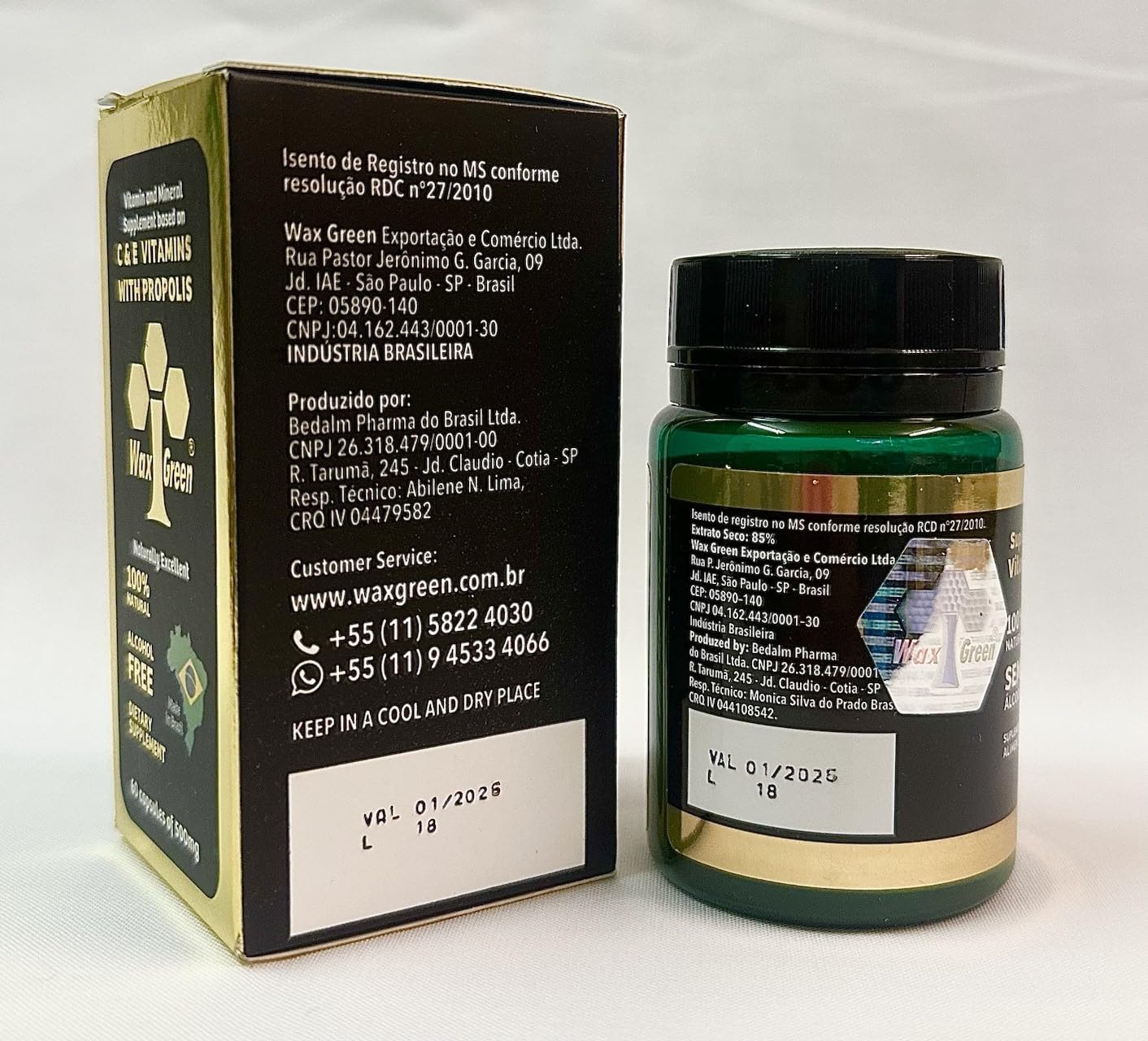 Close-up of propolis softgel capsules and label