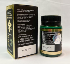 Close-up of propolis softgel capsules and label