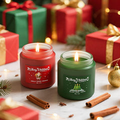 Green soy candle with balsam, cedar, and juniper scent