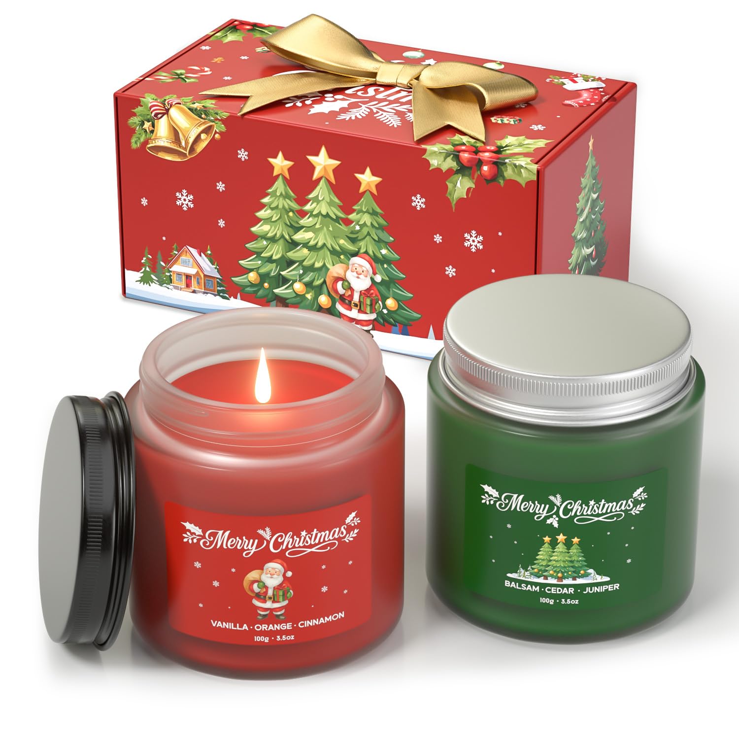 Red soy candle with vanilla, orange, and cinnamon scent