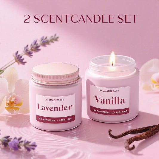 Two pink jar candles for women in gift-ready packaging