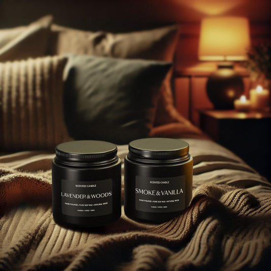 Waxcanpy masculine candle set with Lavender & Woods fragrance in black jars