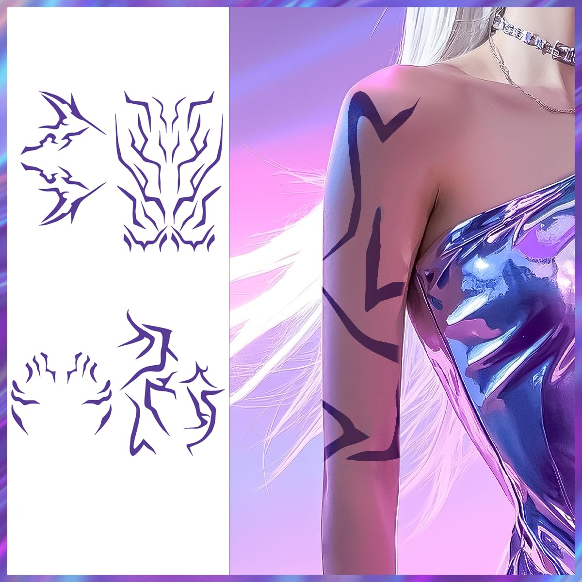 Waxkure anime purple tattoo design 3 perfect for Halloween costumes and easy removal later.