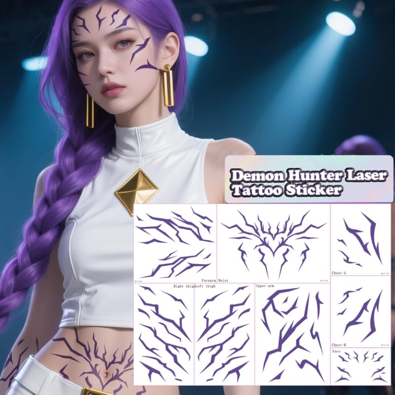 Waxkure anime purple tattoo design 5 enhances fantasy looks with skin-safe temporary ink.