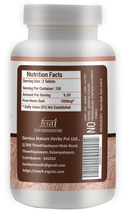 Way 4 Organic Neem Bark Capsules bottle side view