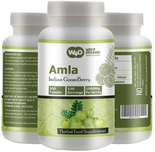 Close up of Amla capsules showing 1000 mg per serving