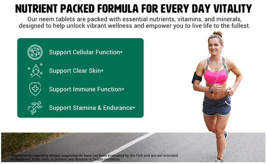 Nutrition facts label for Way 4 Organic Neem Tulsi tablets