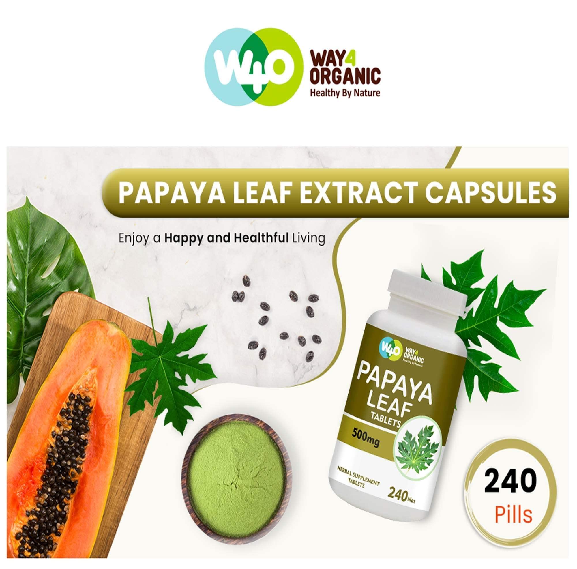 Papaya leaf extract capsules highlighting immunity benefits