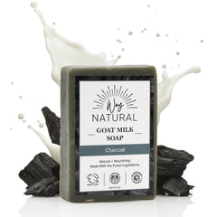 Way Natural activated charcoal soap bar with goat milk close-up for deep cleansing