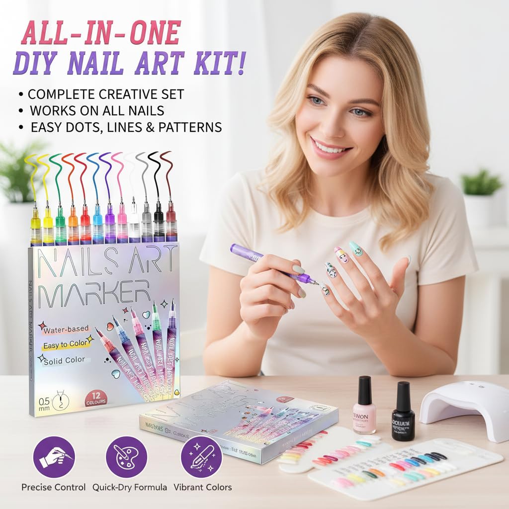 Wcatea all-in-one DIY nail art kit ready for natural, gel, acrylic, and press-on nails.