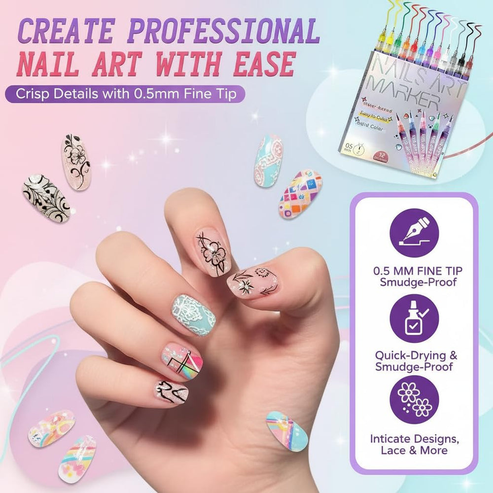 Wcatea 0.5mm tip nail art pen for clean detailing on nails.