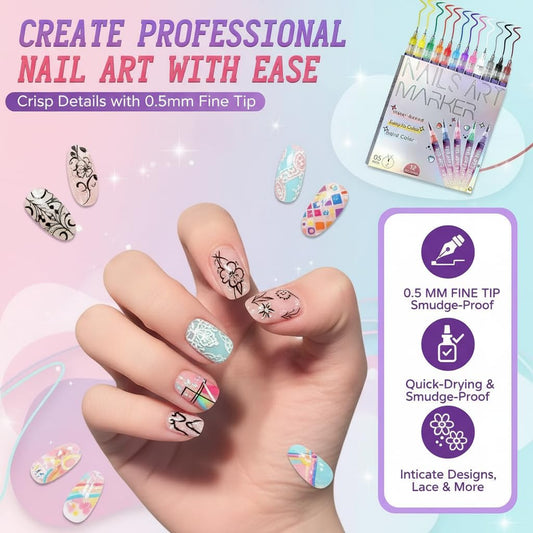 Wcatea 0.5mm tip nail art pen for clean detailing on nails.