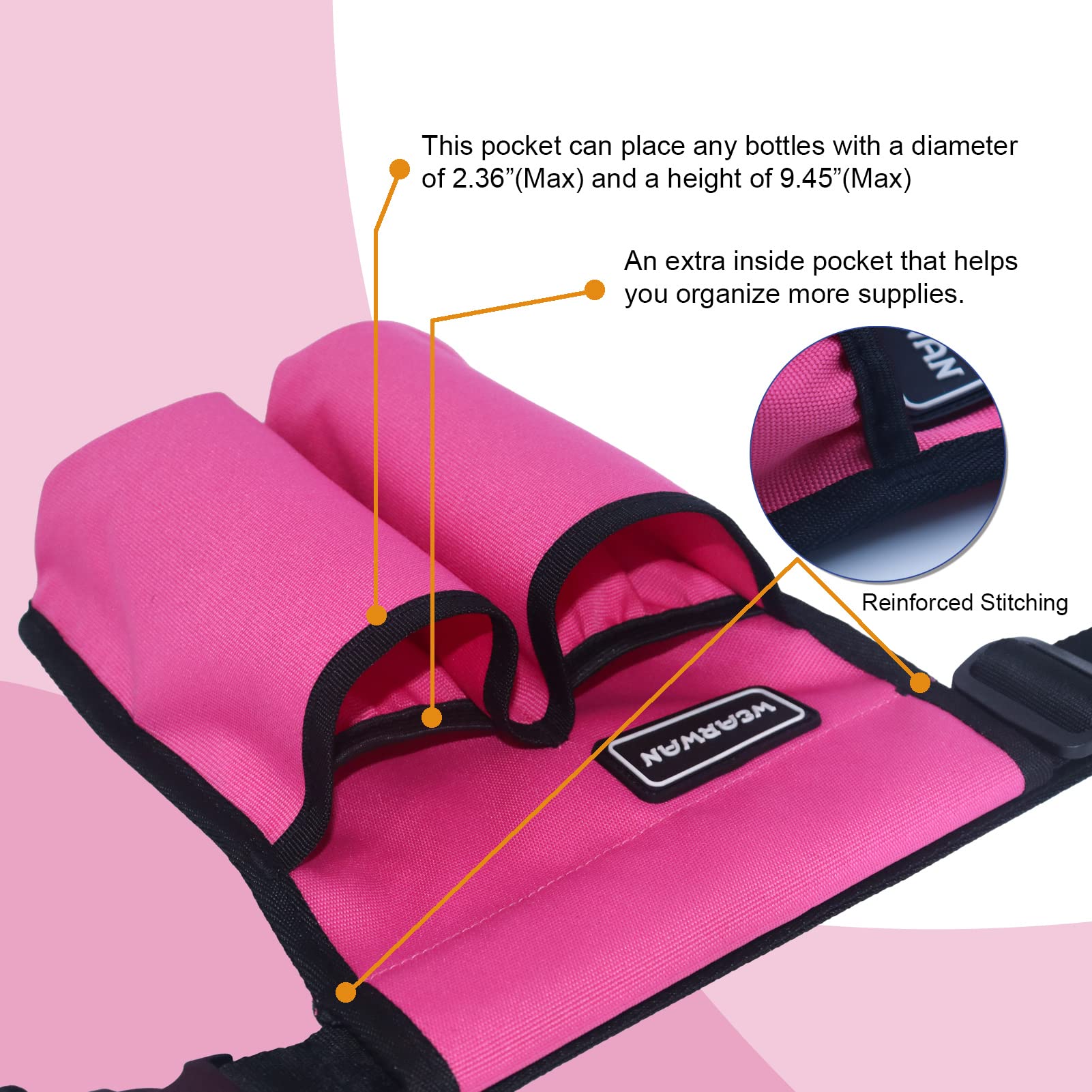 Wearwan Massage Oil Holster in 2B-Fuchsia - side view showing adjustable strap