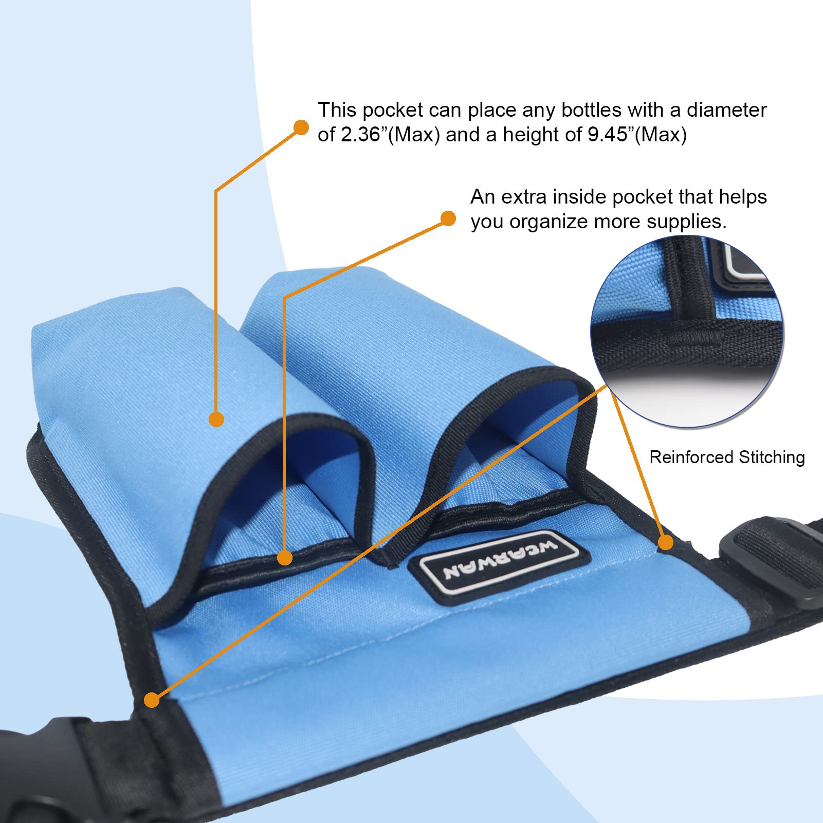 wearwan Massage Oil Holster side view with adjustable waist strap - 2B-Skyblue