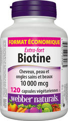 Close-up of Webber Naturals Biotin 10,000 mcg label
