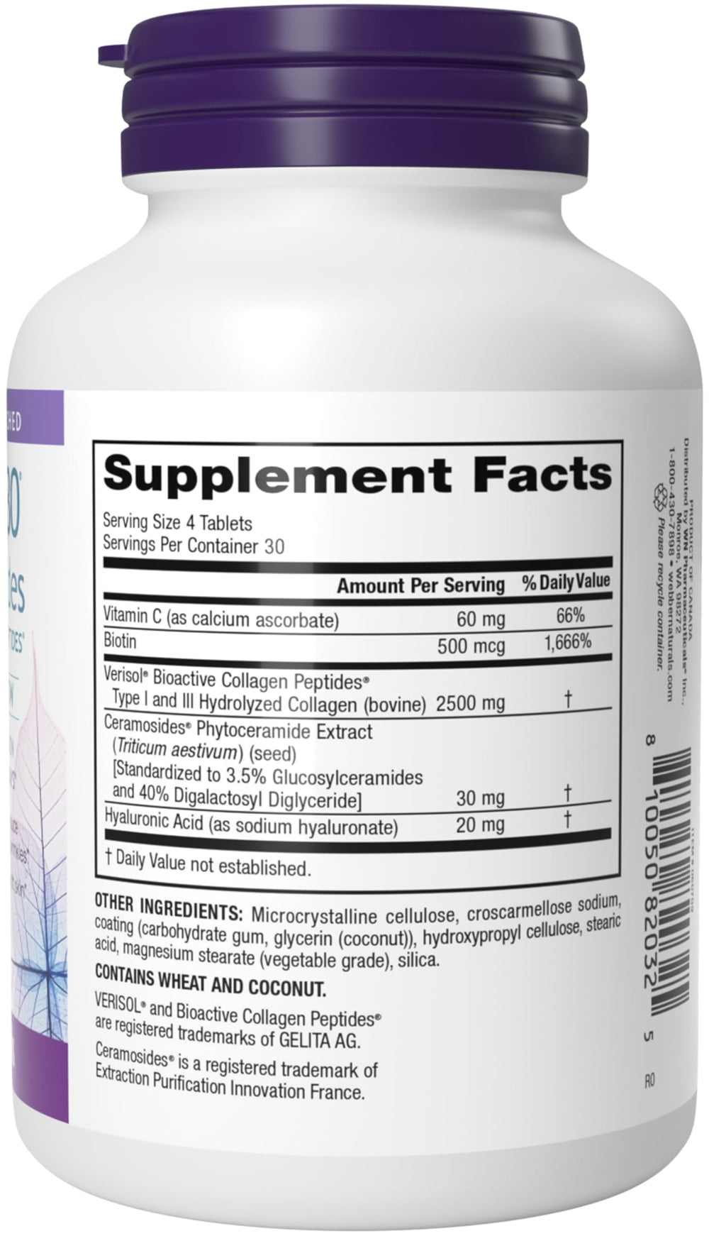 Ingredients and nutrition facts for Collagen30