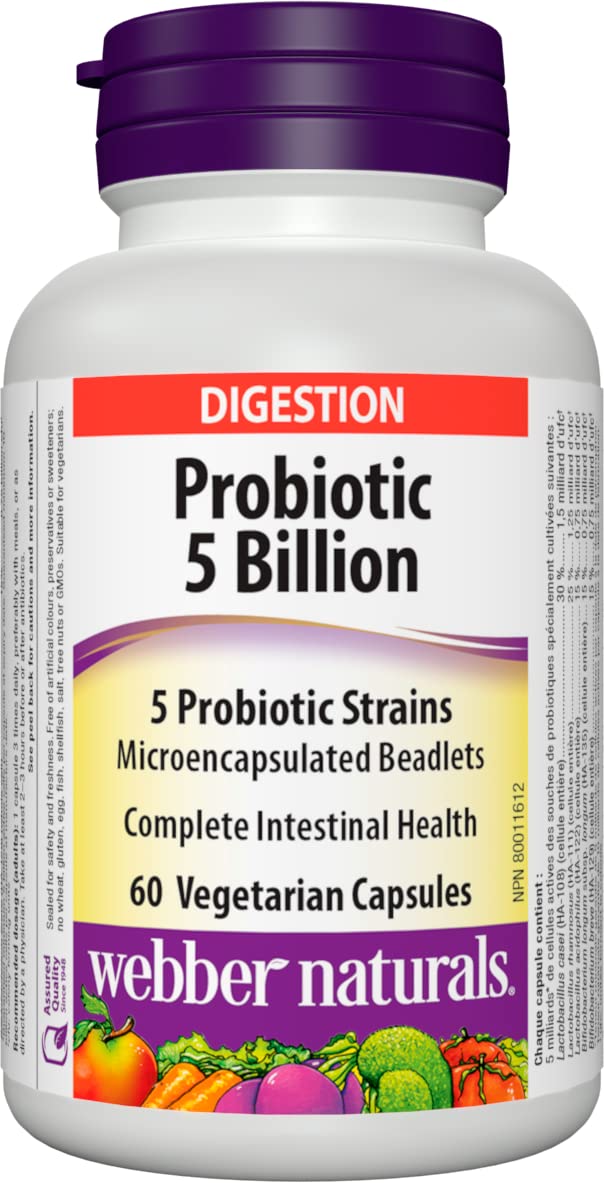 Front view of Webber Naturals Complete Probiotic bottle with 60 capsules