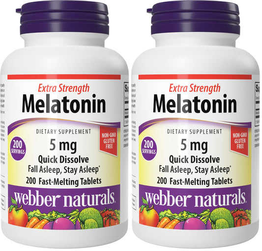 Front view of Webber Naturals Melatonin 5 mg fast-melting tablets