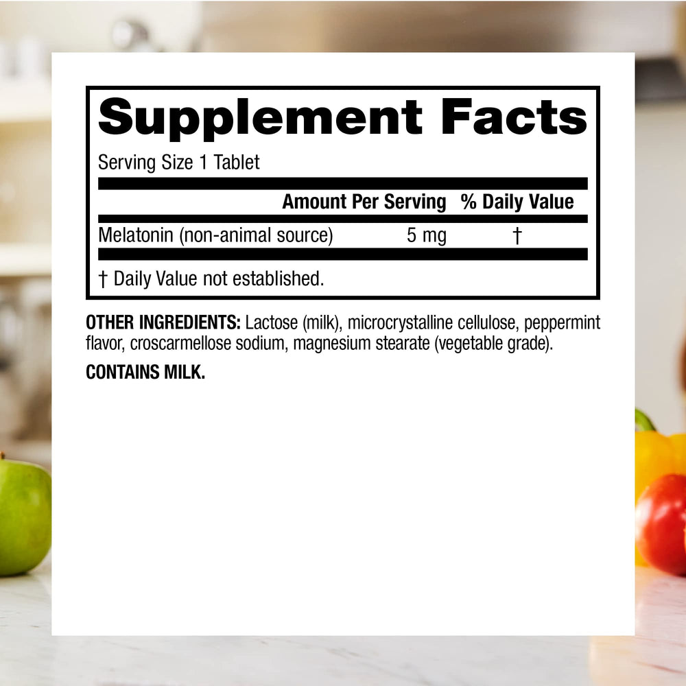 Supplement facts panel for Webber Naturals Melatonin 5 mg