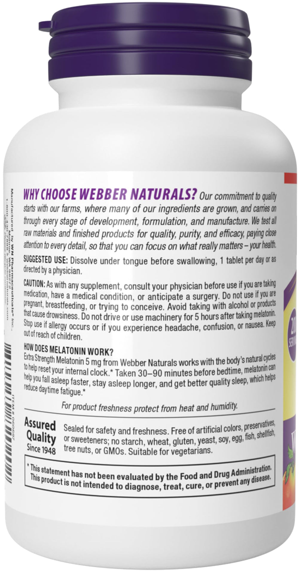 Usage guidance or dosage information for Webber Naturals Melatonin 5 mg