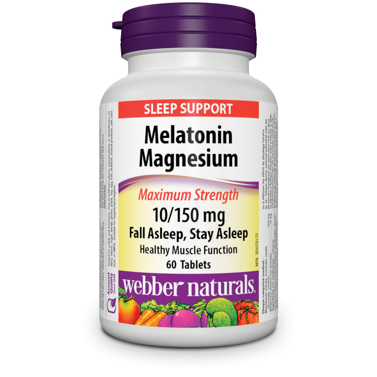 Webber Naturals Melatonin Magnesium bottle – 60 vegan tablets (maximum strength)