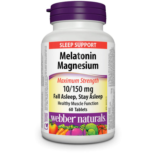 Webber Naturals Melatonin Magnesium bottle – 60 vegan tablets (maximum strength)