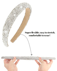 Wecoe rhinestone headband closeup glitter highlights intricate rhinestones.