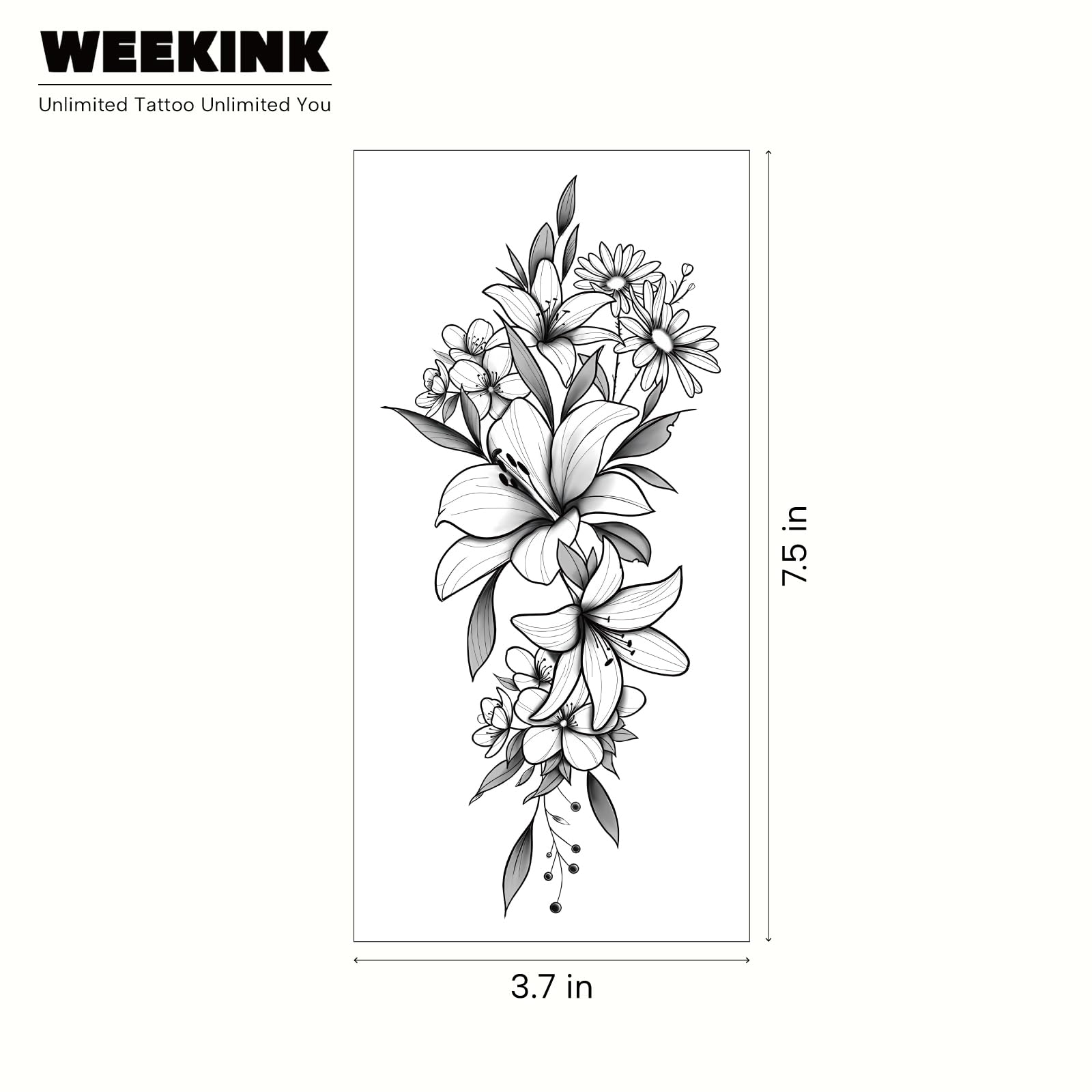 WEEKINK lily-sunflower tattoo on thigh; bold yet subtle statement