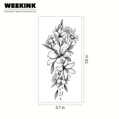 WEEKINK lily-sunflower tattoo on thigh; bold yet subtle statement